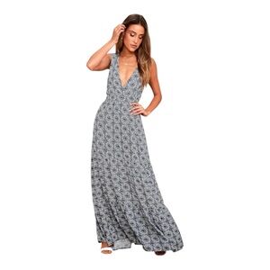 Lulus Casablanca Queen Maxi Dress Blue White Print XS Open Back